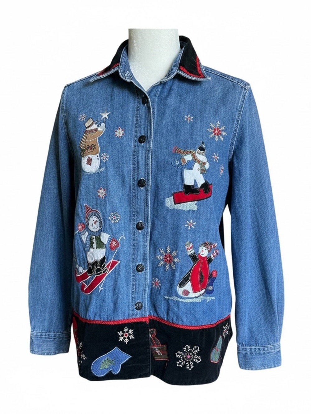Quizz Embroidered Christmas Denim Shirt 100% cotton - Medium